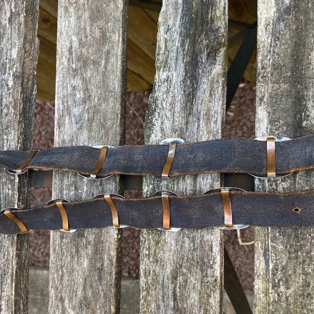 🌹Stunning Vtg Navajo 13 pc Sterling Silver & Turquoise Concho Leather Belt~MINT - Picture 5 of 16